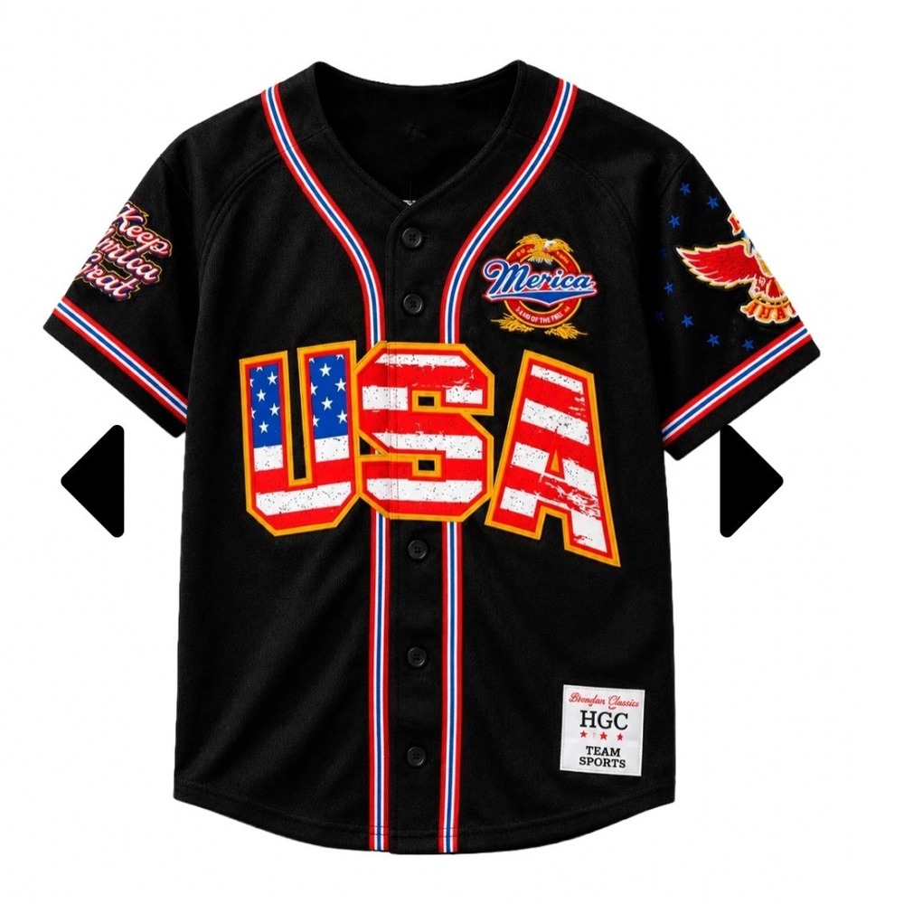 Headgear Classics Trump 45 USA Baseball Jersey Mens 2XL Black HGC191-BAJ-02